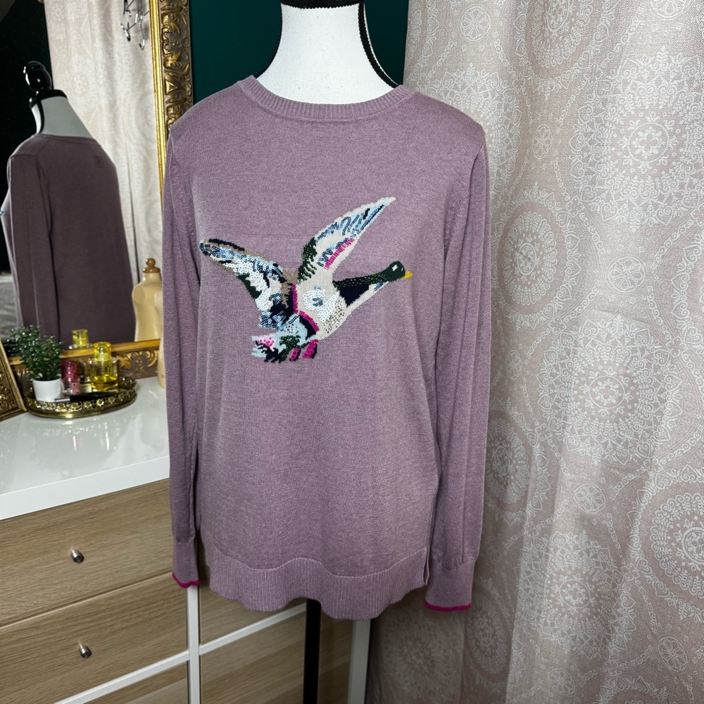 Joules Mauve Crewneck Sweater with Embroidered Flying Duck